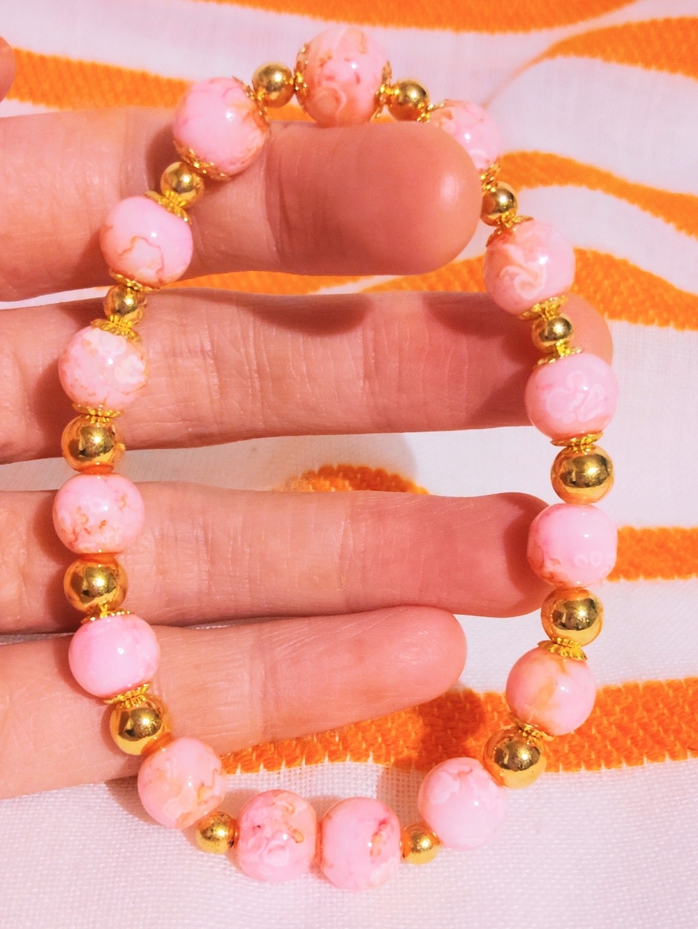 Handmade Glass Bracelet. Candy Pink. Size 7''